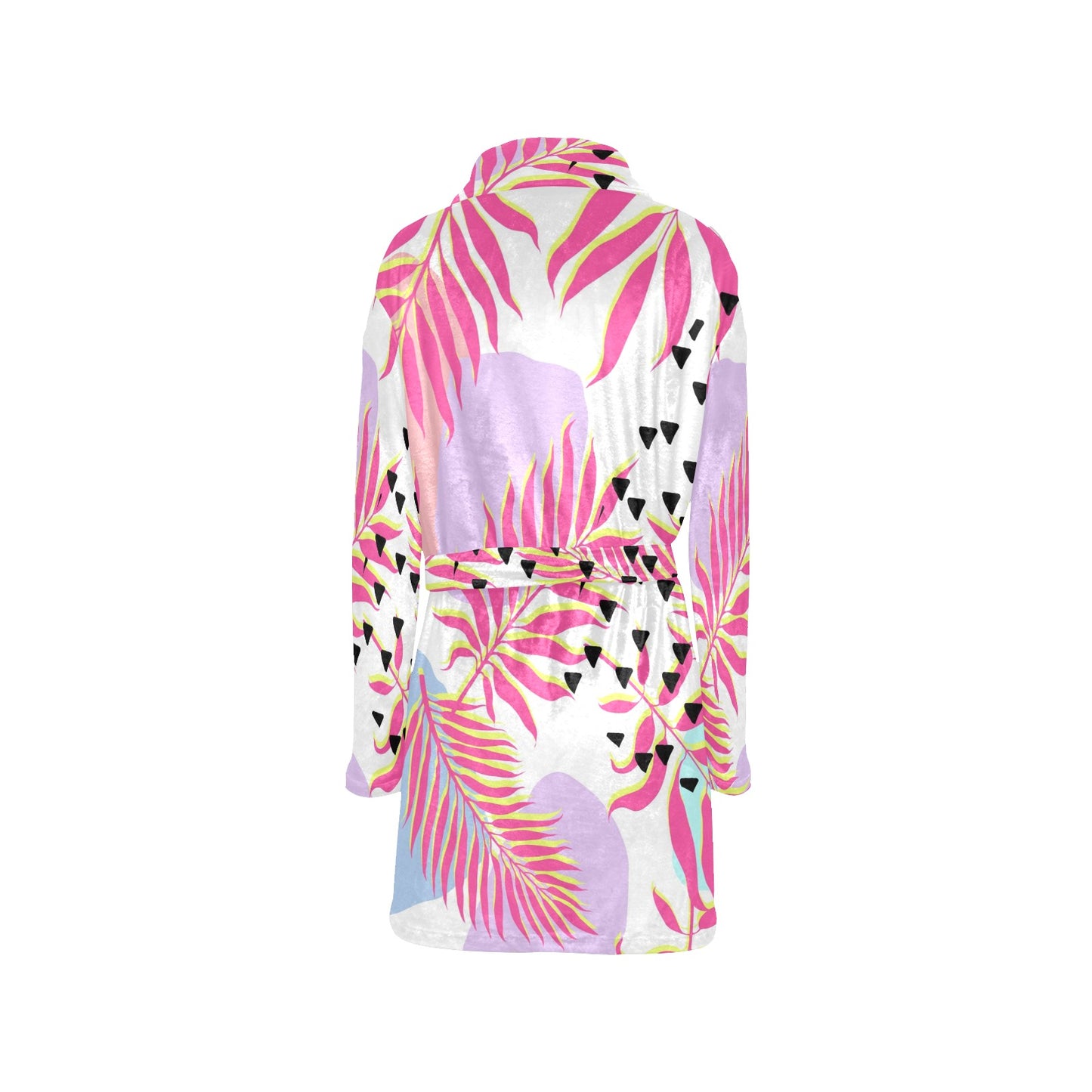 Pink Tropical Palm Leaves Women's Fleece Robe