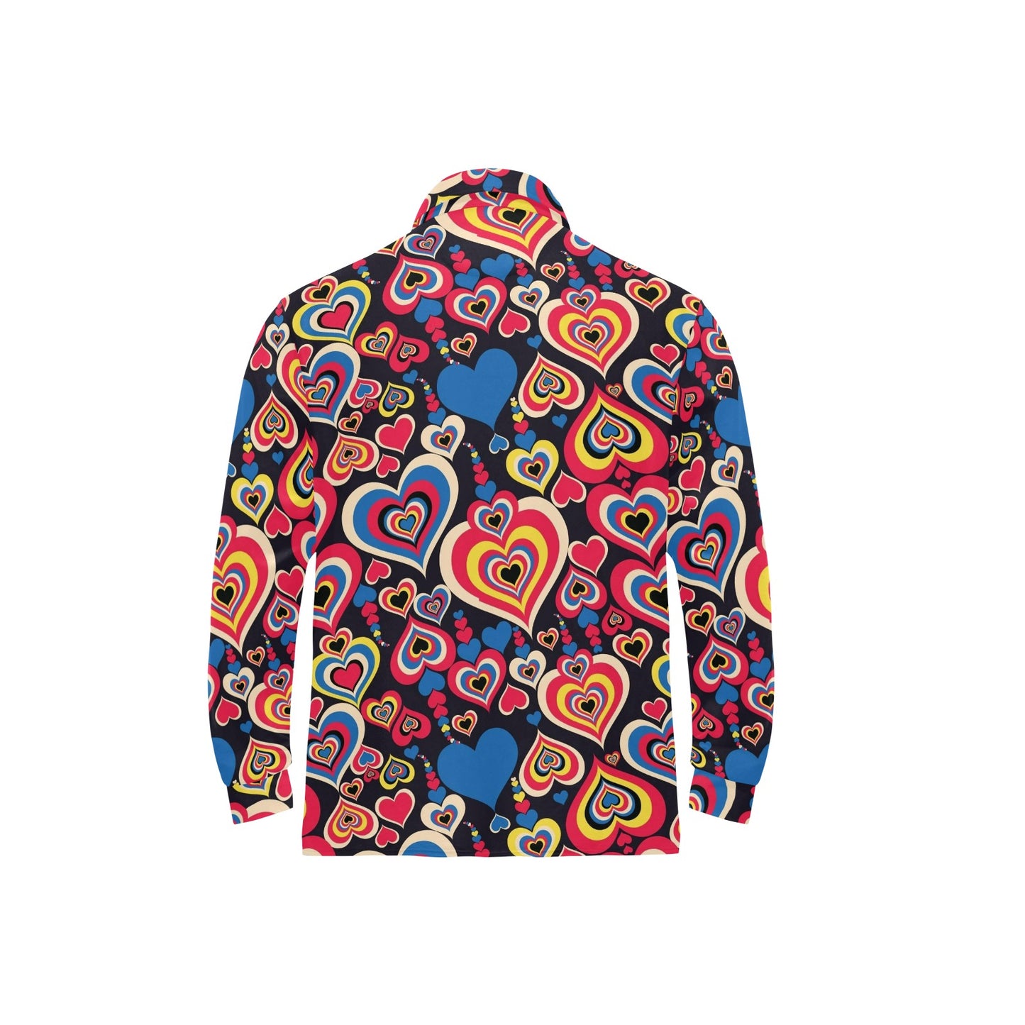 Heart Pattern Print Design HE08 Long Sleeve Polo Shirt For Men's
