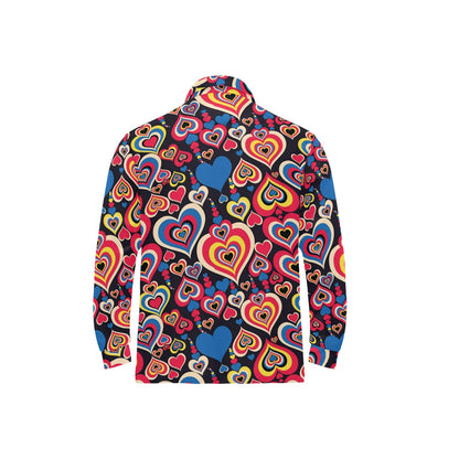 Heart Pattern Print Design HE08 Long Sleeve Polo Shirt For Men's