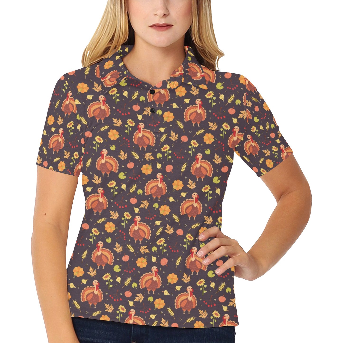 Thanksgiving Print Design LKS305 Women's Polo Shirt