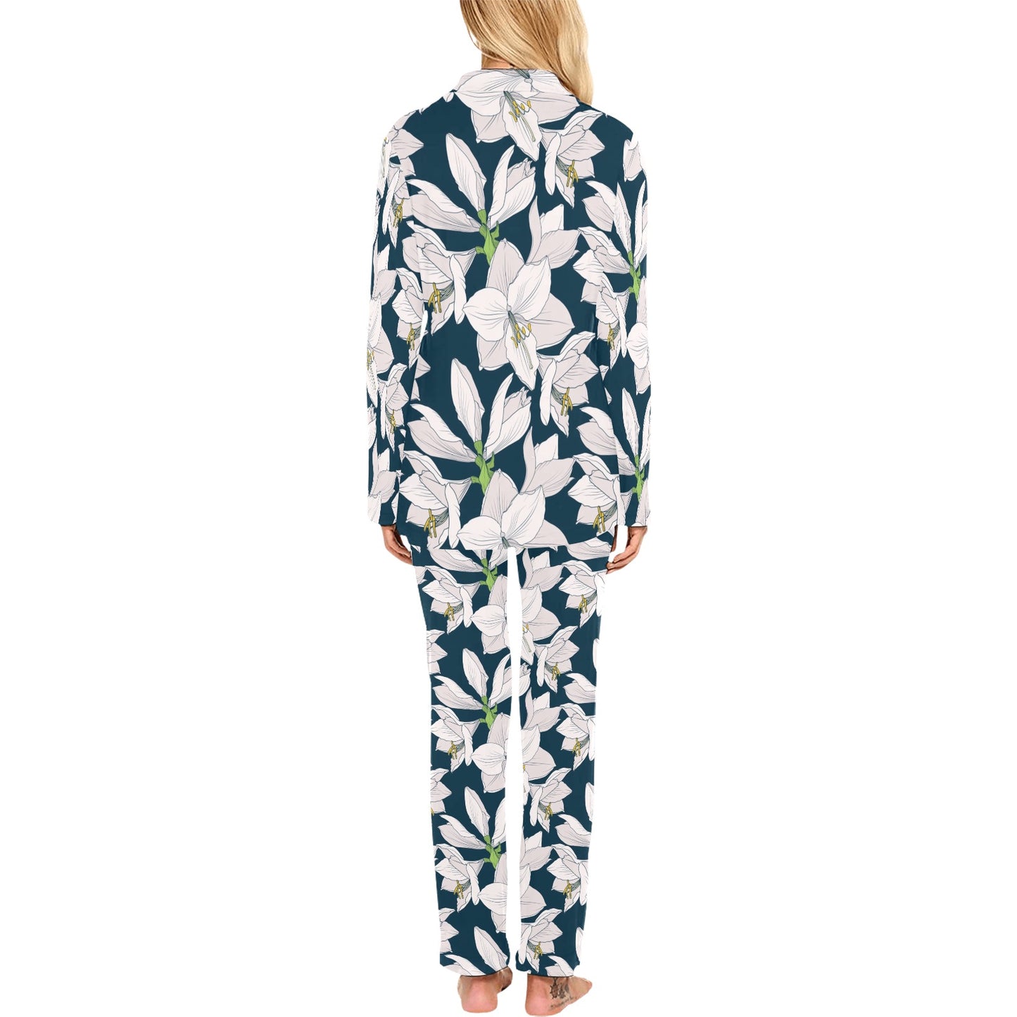 Amaryllis Pattern Print Design 01 Women's Long Pajama Set