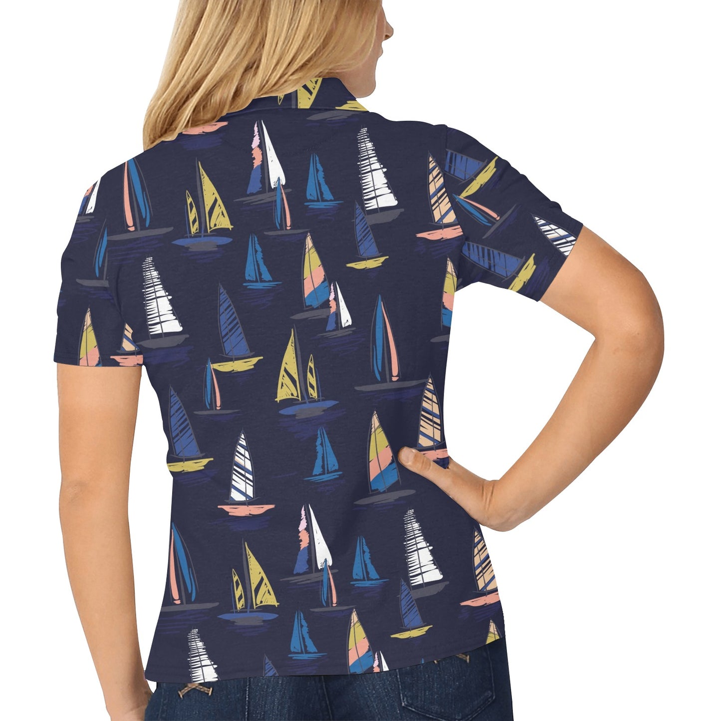 Sailing Ships Pattern Print Design A03 Women's Polo Shirt