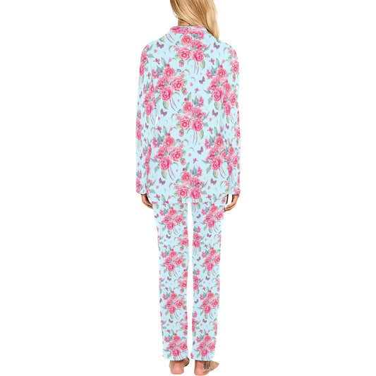 Camellia Pattern Print Design 01 Women's Long Pajama Set