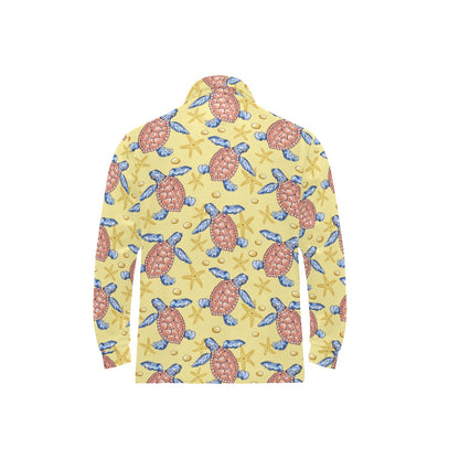 Sea Turtle Pattern Print Design T06 Long Sleeve Polo Shirt For Men's