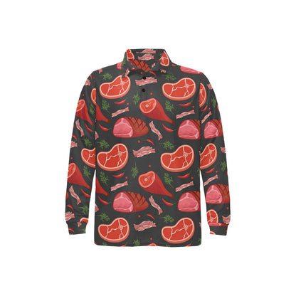 Meat Pattern Print Design 03 Long Sleeve Polo Shirt For Men's