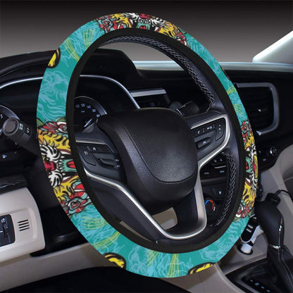 Tattoo Tiger Head Print Design LKS304 Steering Wheel Cover with Elastic Edge