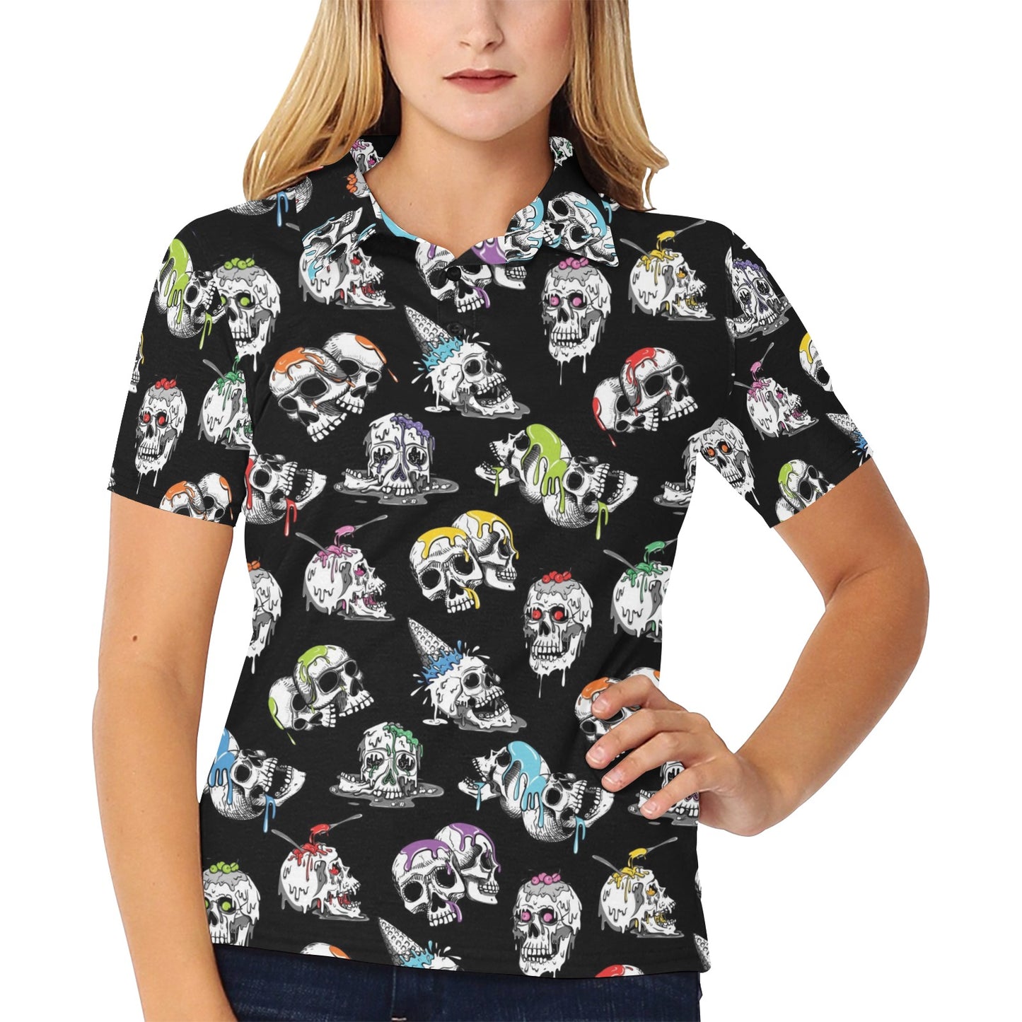 Skull Print Design LKS3013 Women's Polo Shirt