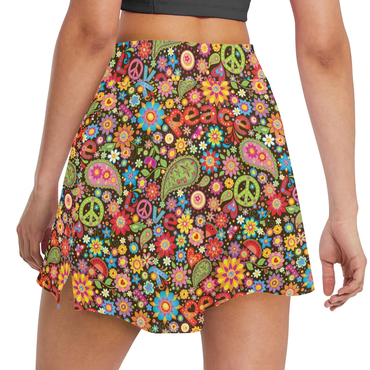 Flower Power Peace Paisley Themed Print 17" Golf & Pickleball Skort with Pockets