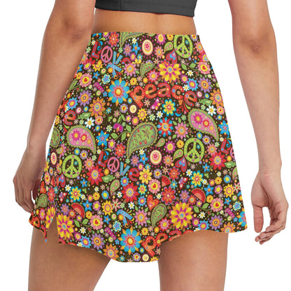 Flower Power Peace Paisley Themed Print 17" Golf & Pickleball Skort with Pockets