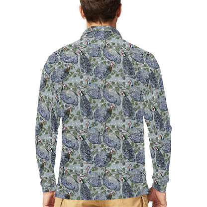 Guinea Fowl Print Design LKS402 Long Sleeve Polo Shirt For Men's