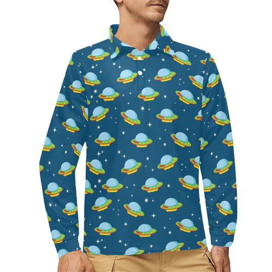 UFO Print Design LKS305 Long Sleeve Polo Shirt For Men's