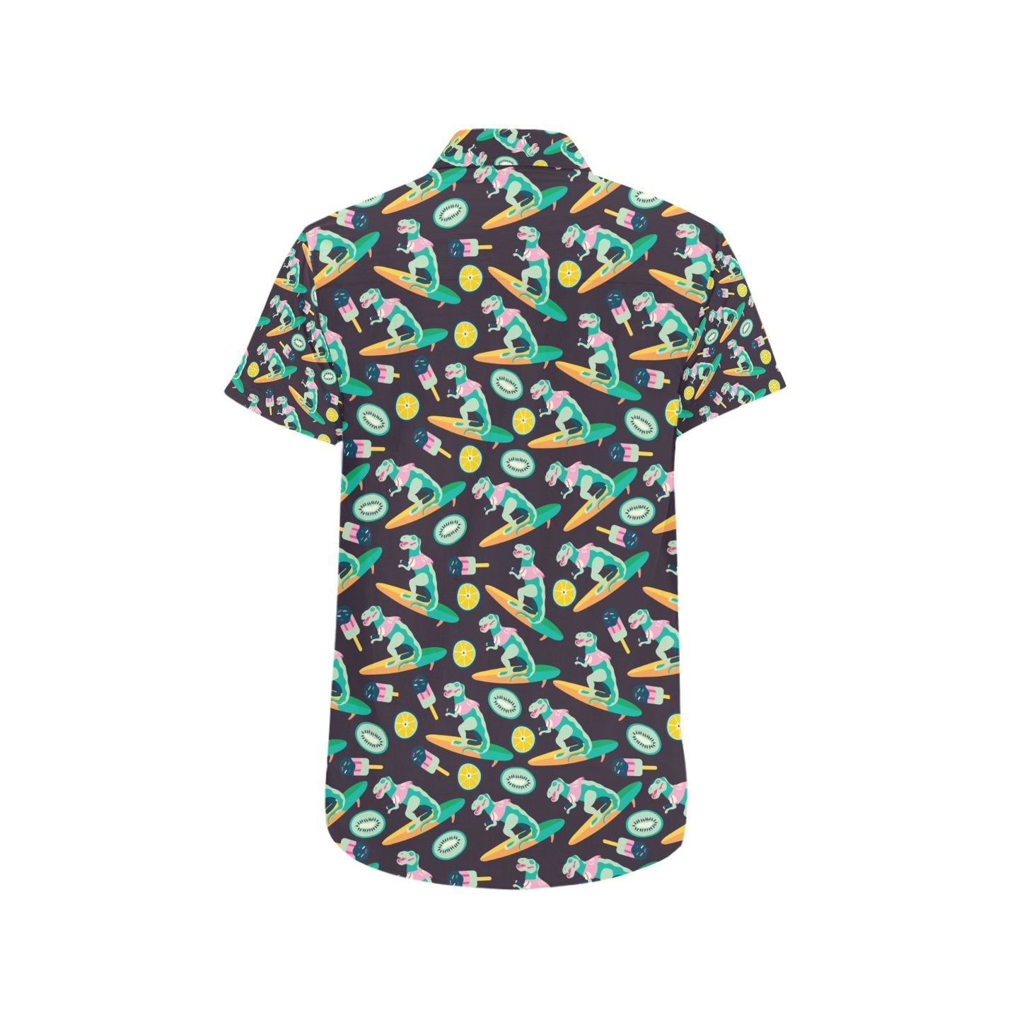 Surfboard T Rex Print Design LKS301 Men Short Sleeve Button Up Shirt
