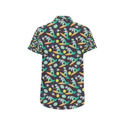 Surfboard T Rex Print Design LKS301 Men Short Sleeve Button Up Shirt