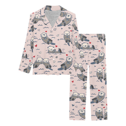 Sea Otter Pattern Print Design 02 Women's Long Pajama Set