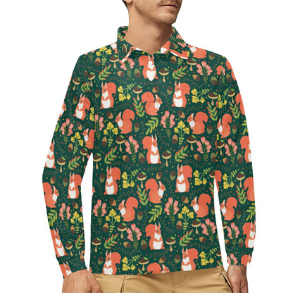 Squirrel Print Design LKS302 Long Sleeve Polo Shirt For Men's