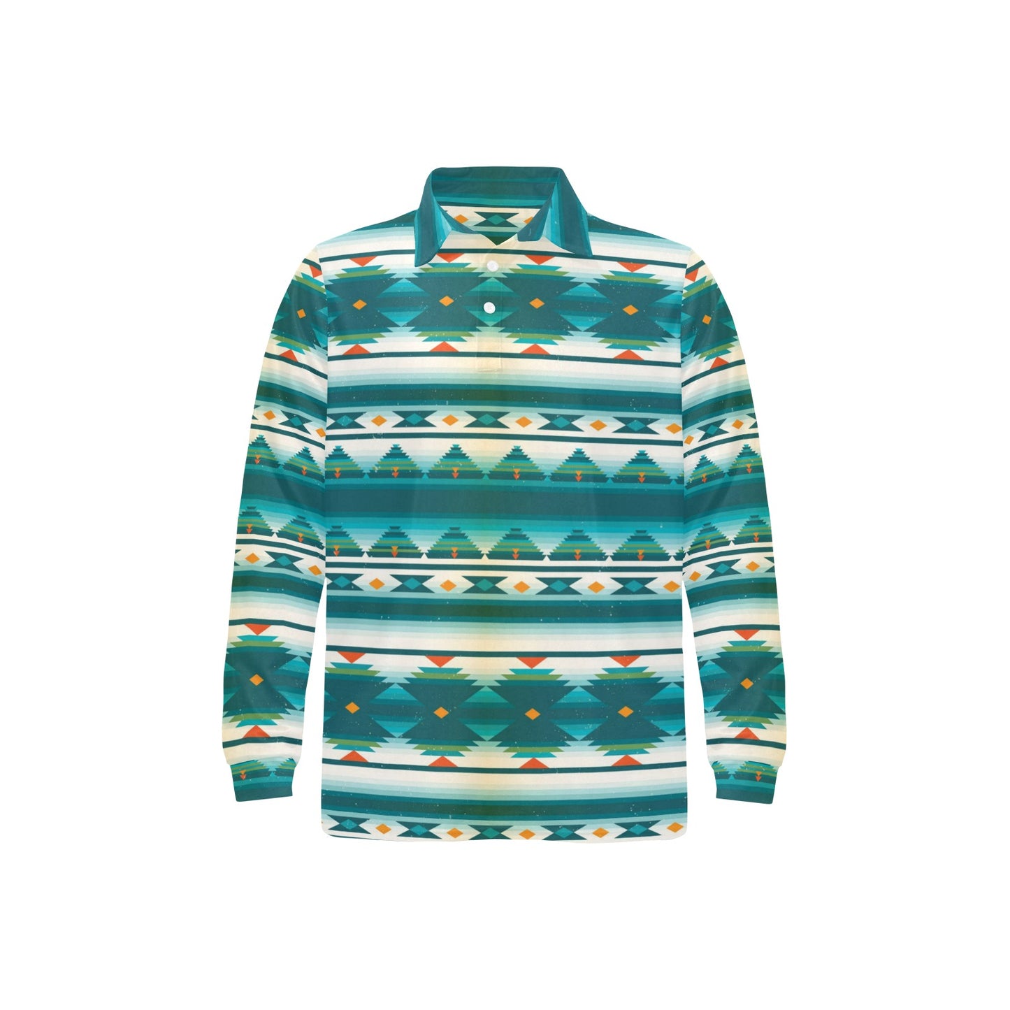 Blue Tribal Aztec Long Sleeve Polo Shirt For Men's