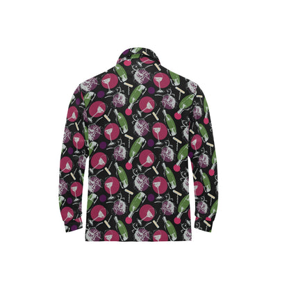 Wine Print Design LKS307 Long Sleeve Polo Shirt For Men's