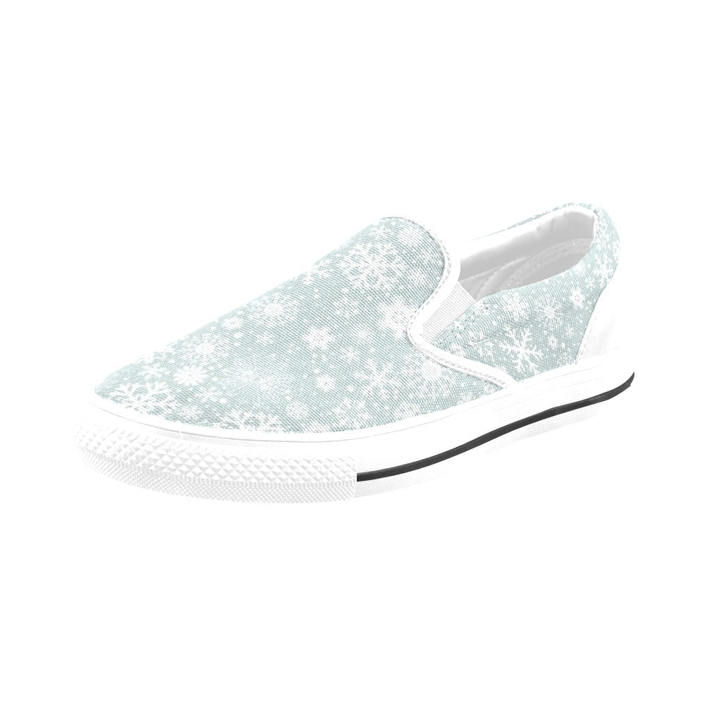 Snowflake Print Design LKS303 White Slip Ons Canvas Women's Shoes