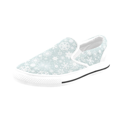 Snowflake Print Design LKS303 White Slip Ons Canvas Women's Shoes