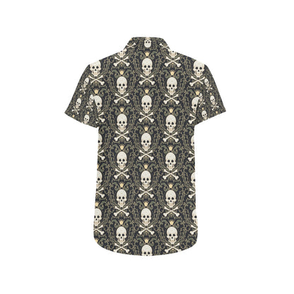 Skull King Print Design LKS307 Men Short Sleeve Button Up Shirt