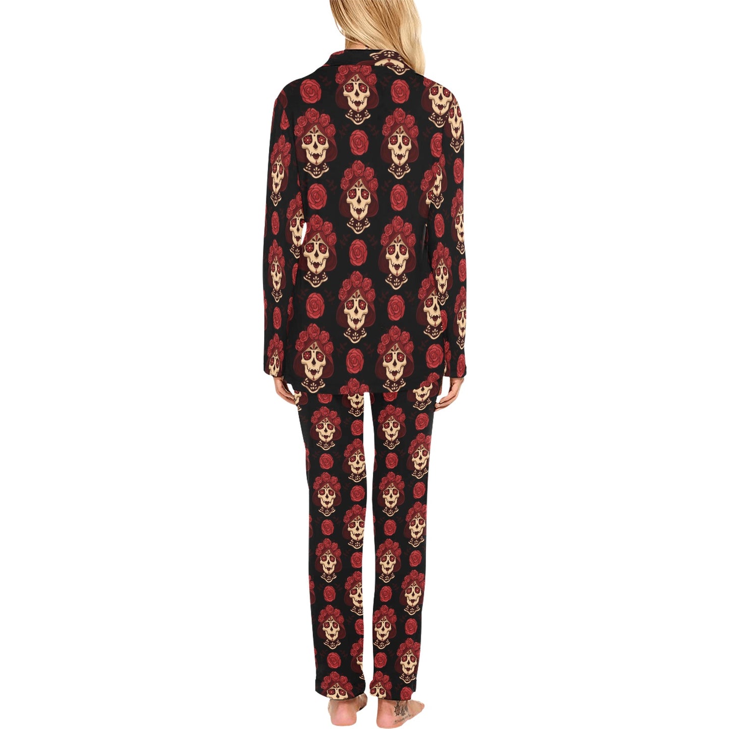 Day of the Dead Skull Girl Pattern Women's Long Pajama Set