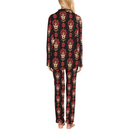 Day of the Dead Skull Girl Pattern Women's Long Pajama Set