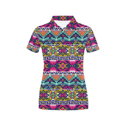 Indian Navajo Color Themed Design Print Women's Polo Shirt