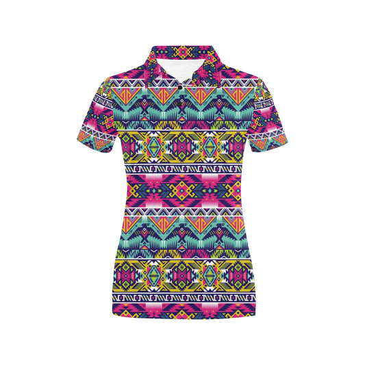 Indian Navajo Color Themed Design Print Women's Polo Shirt
