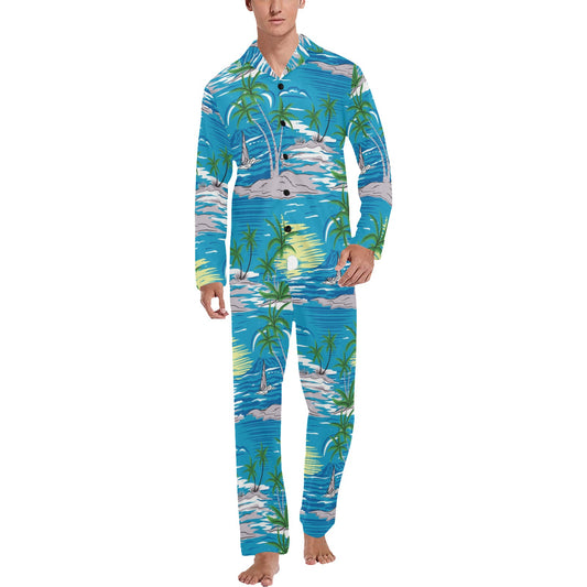 Palm Tree Beach Men's Long Pajama Set
