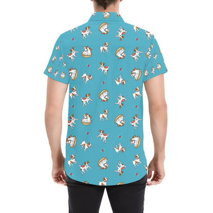 Russell Terriers Playing Print Design LKS305 Men Short Sleeve Button Up Shirt