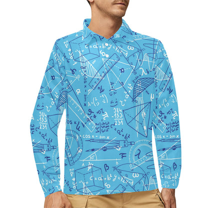 Math Pattern Print Design 02 Long Sleeve Polo Shirt For Men's