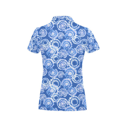 Tie Dye Blue Design Print Women's Polo Shirt