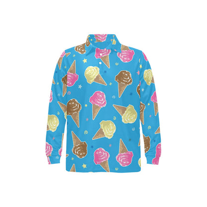 Ice Cream Pattern Print Design 01 Long Sleeve Polo Shirt For Men's
