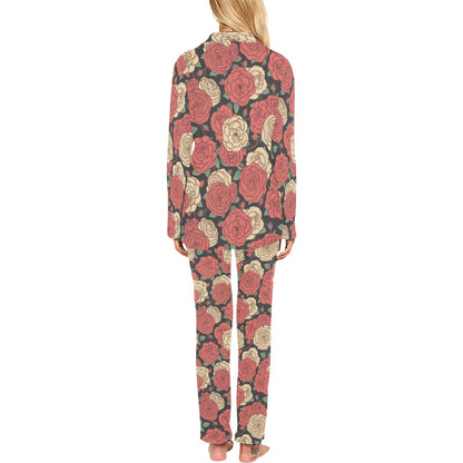 Camellia Pattern Print Design CM01 Women's Long Pajama Set
