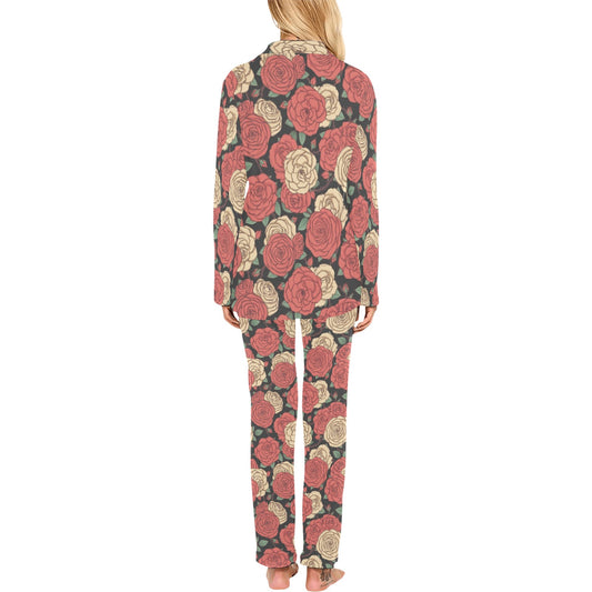 Camellia Pattern Print Design CM01 Women's Long Pajama Set