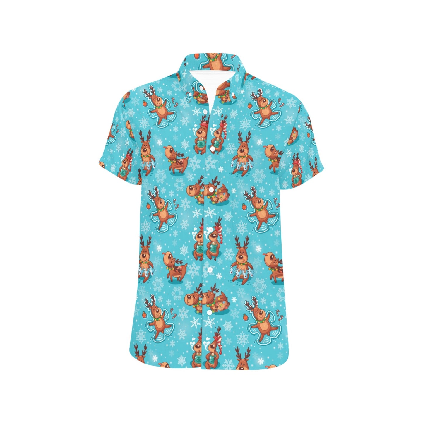 Reindeer Print Design LKS402 Men Short Sleeve Button Up Shirt
