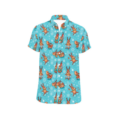 Reindeer Print Design LKS402 Men Short Sleeve Button Up Shirt