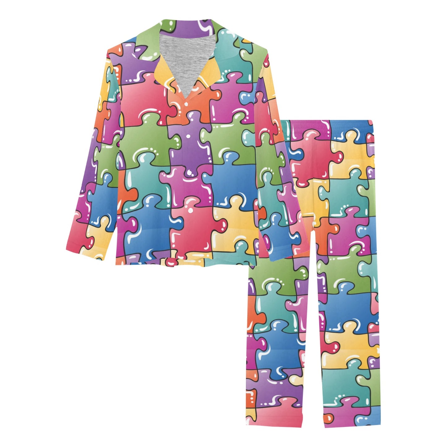 Puzzle Pattern Print Design A05 Women's Long Pajama Set