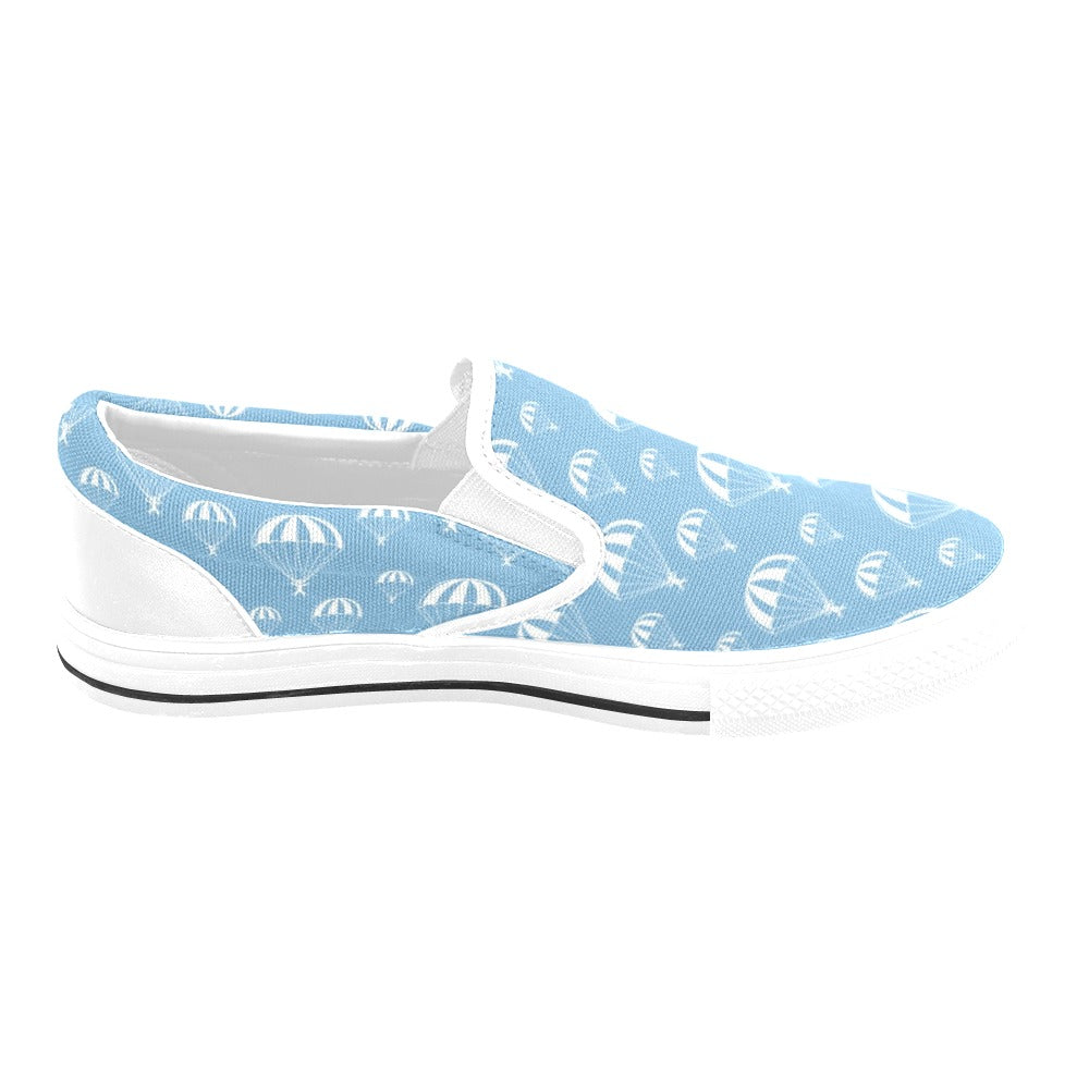 Skydiver Print Design LKS305 White Slip Ons Canvas Women's Shoes