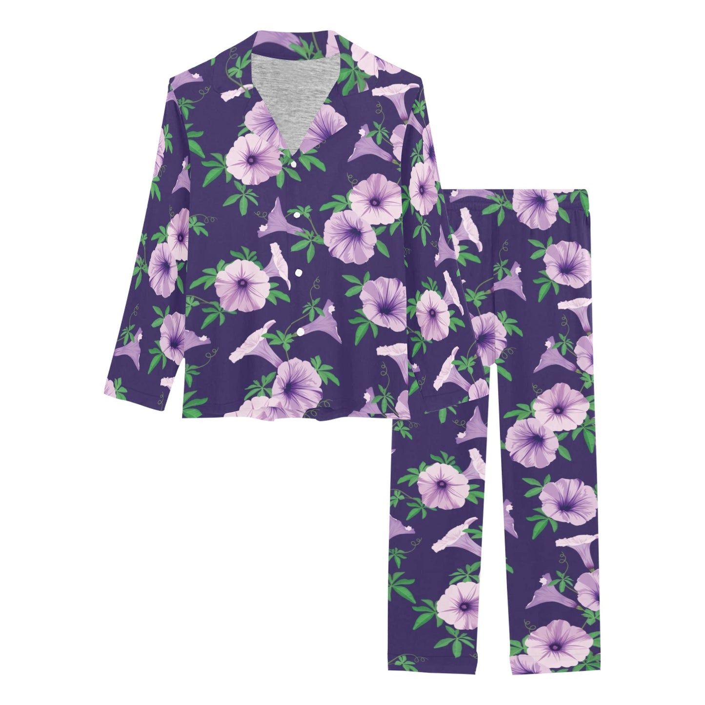 Morning Glory Pattern Print Design MG01 Women's Long Pajama Set