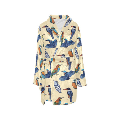 Kingfisher Bird Pattern Print Design 04 Women's Fleece Robe