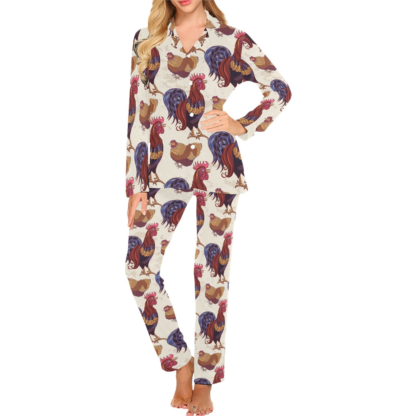 Rooster Pattern Print Design A03 Women's Long Pajama Set