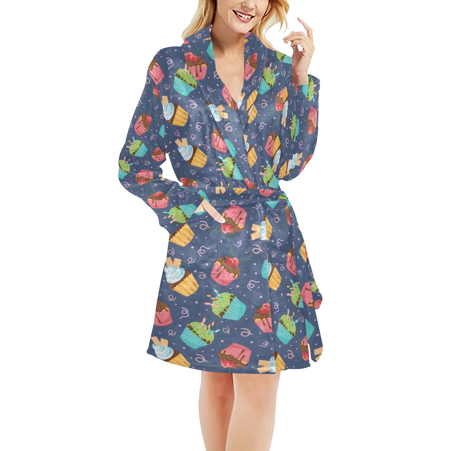 Cupcake Pattern Print Design 02 Women's Fleece Robe