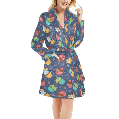 Cupcake Pattern Print Design 02 Women's Fleece Robe