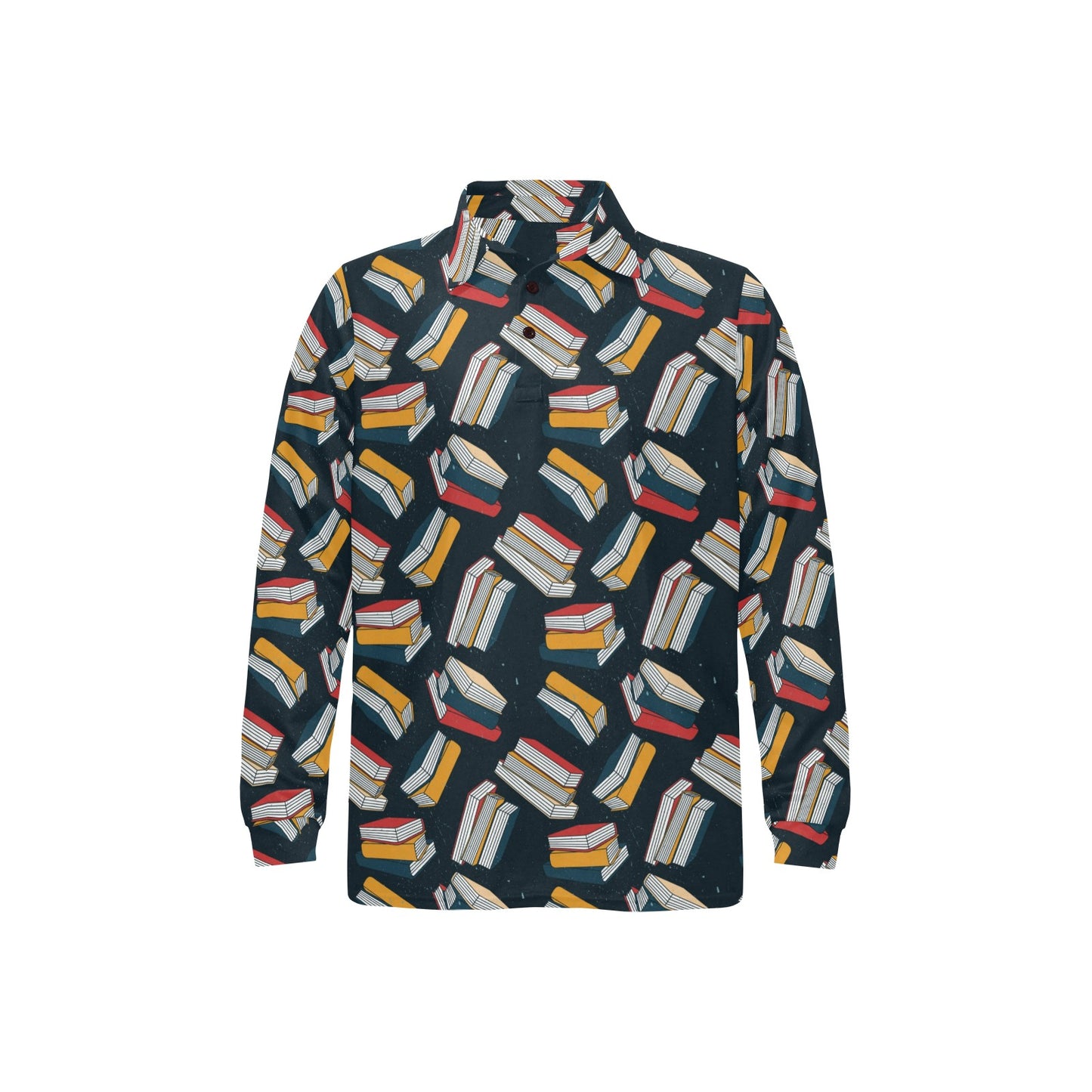 Book Pattern Print Design 07 Long Sleeve Polo Shirt For Men's