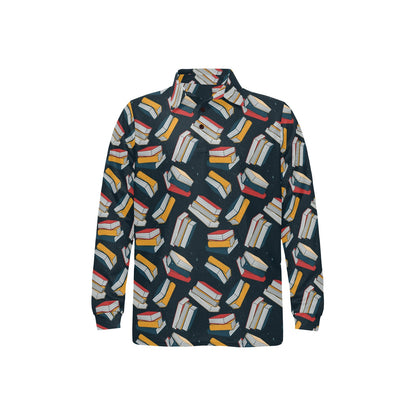 Book Pattern Print Design 07 Long Sleeve Polo Shirt For Men's