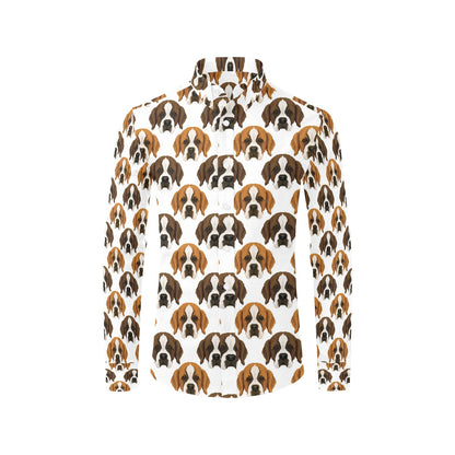 St Bernards Print Design LKS301 Men's Long Sleeve Dress Shirt