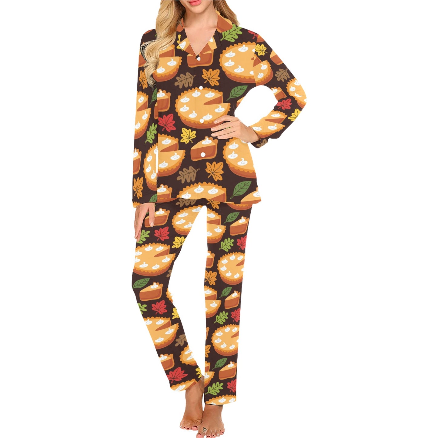 Pie Pattern Print Design A03 Women's Long Pajama Set