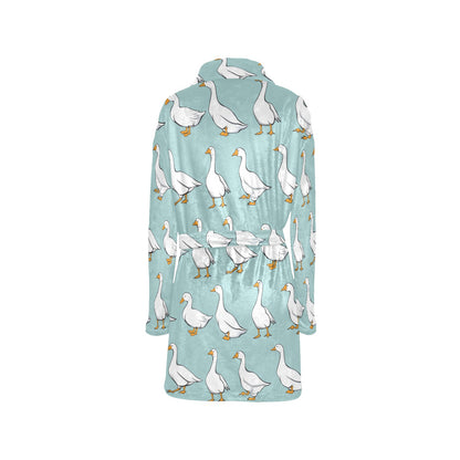 Goose Pattern Print Design 02 Women's Fleece Robe