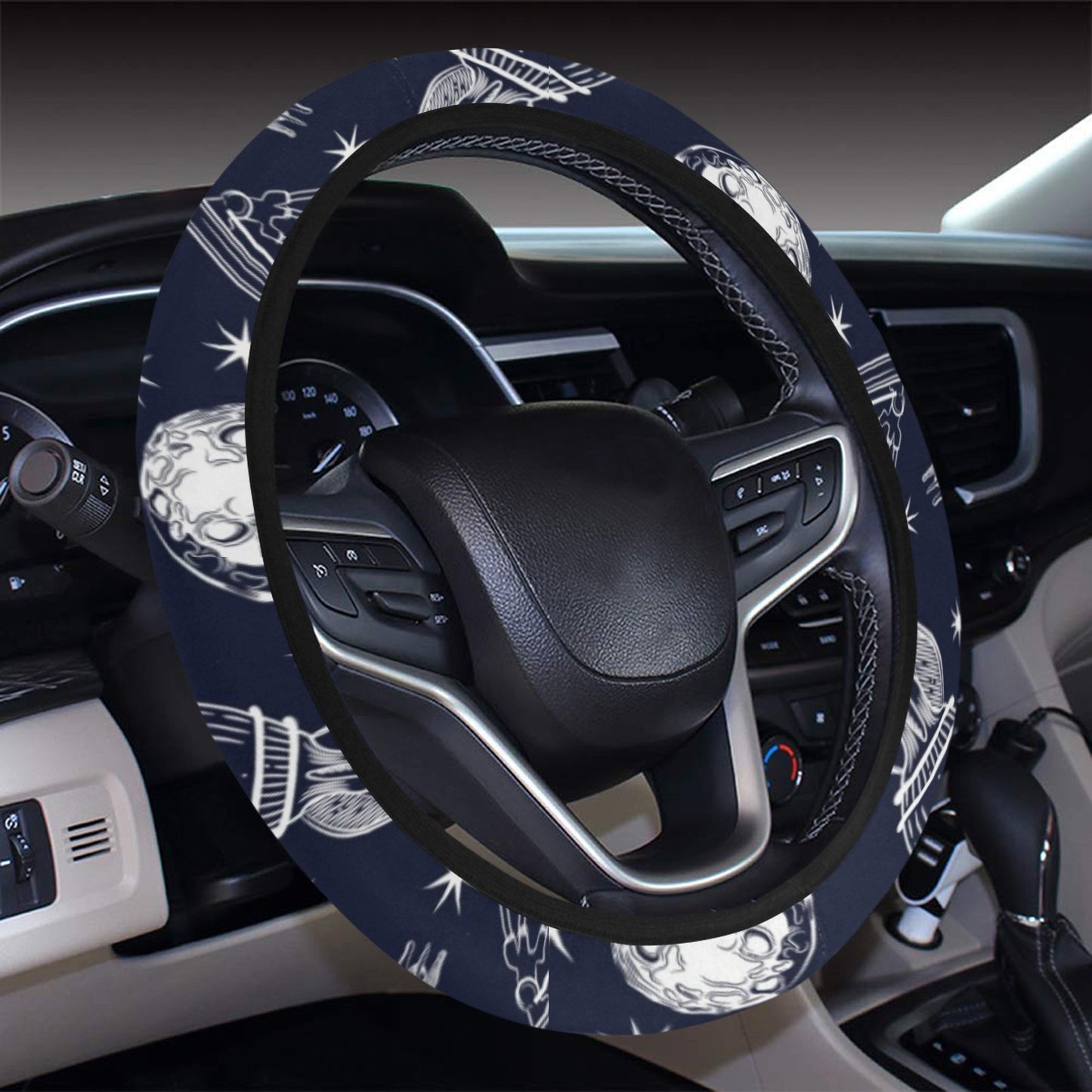 Space Rocket Print Design LKS301 Steering Wheel Cover with Elastic Edge